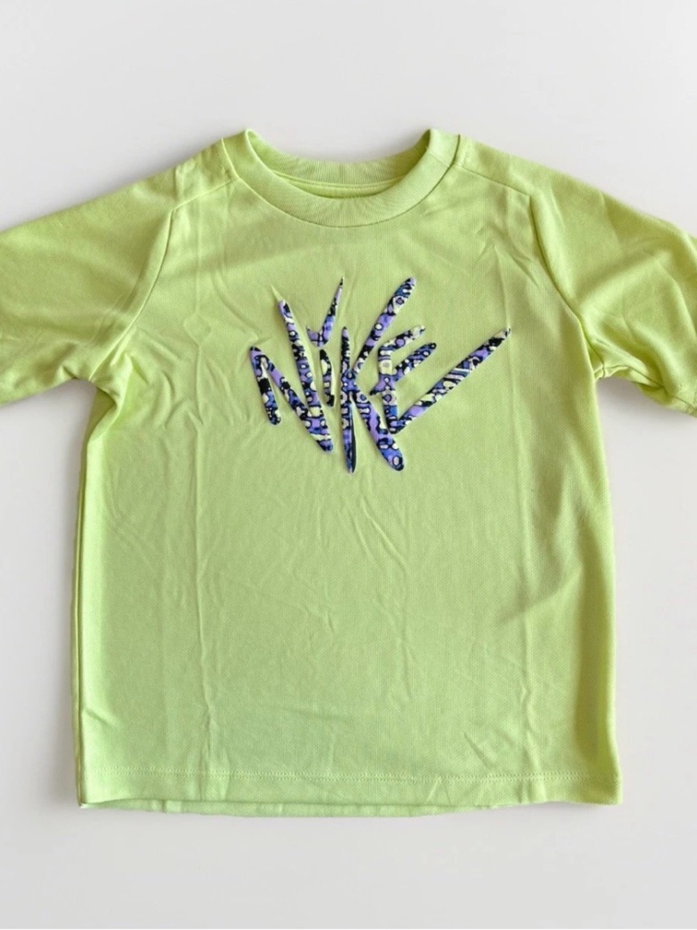 Nike Neon Yellow DRI-FIT Athletic Tee with Multi-Color Graphic Size 4T